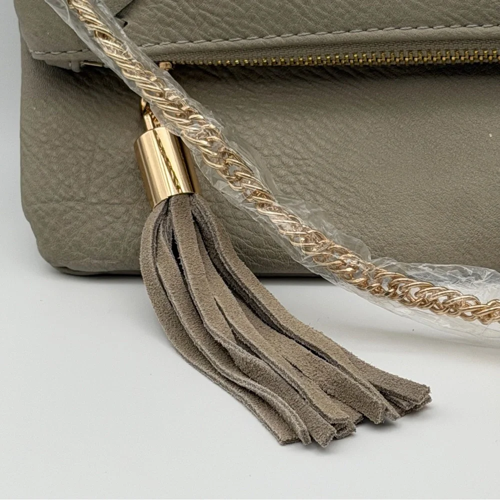 Octavia Palermo Stitch‎ Detail Clutch Crossbody Light Grey Gold Tassel NWT